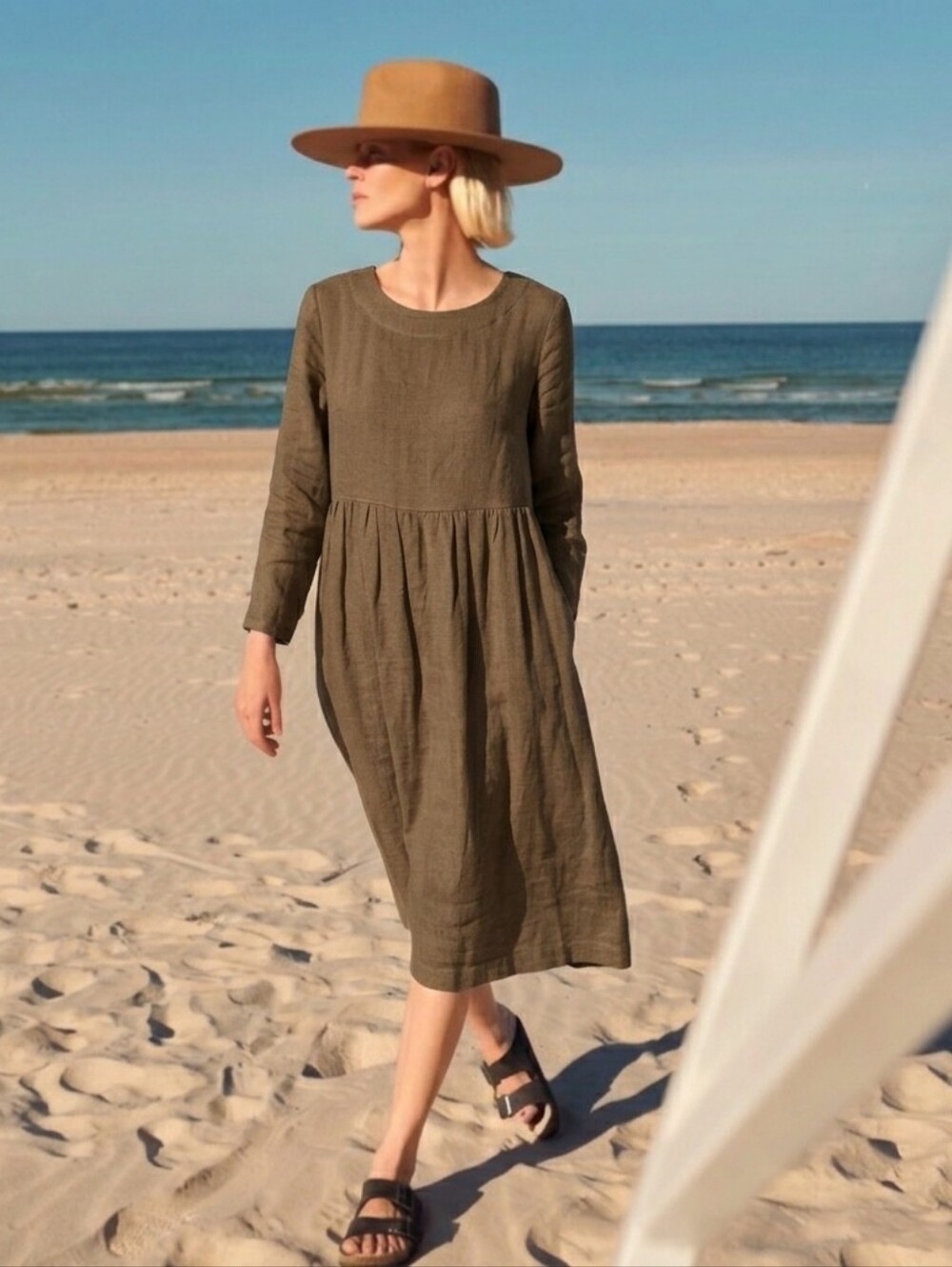 Sauths • GIGI - Linen Blend Dress in Dark Khaki